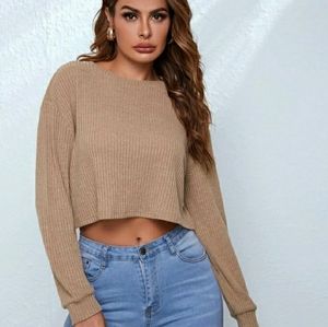 Brand new drop shoulder cropped rib knit